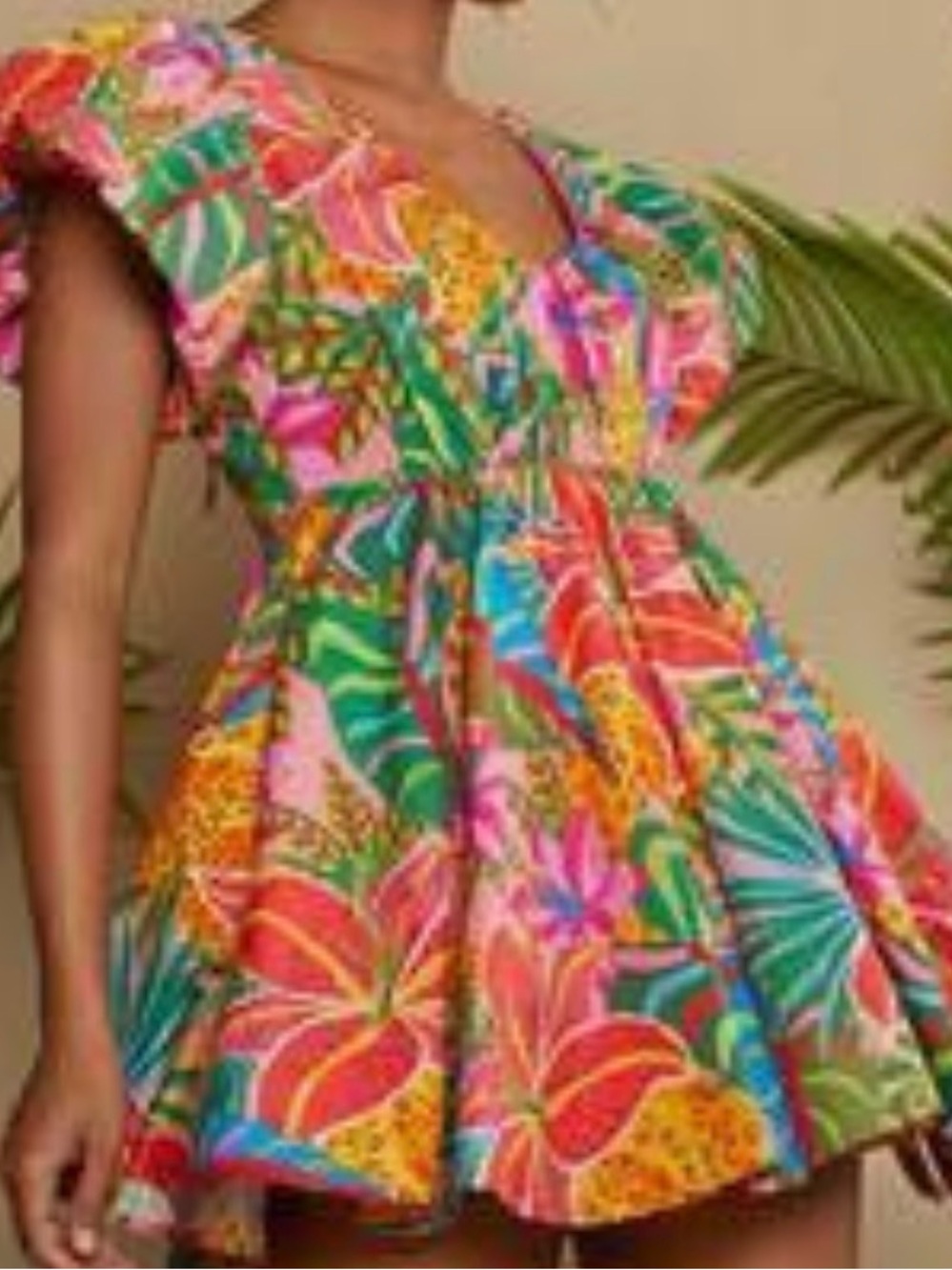 SHEIN Multicolor Tropical Floral Ruffle Mini Dress